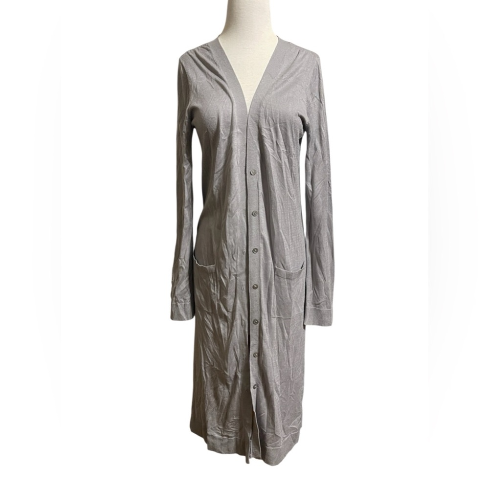 Garnet Hill Gray Knit Silk Cotton Long Line Duster Cardigan